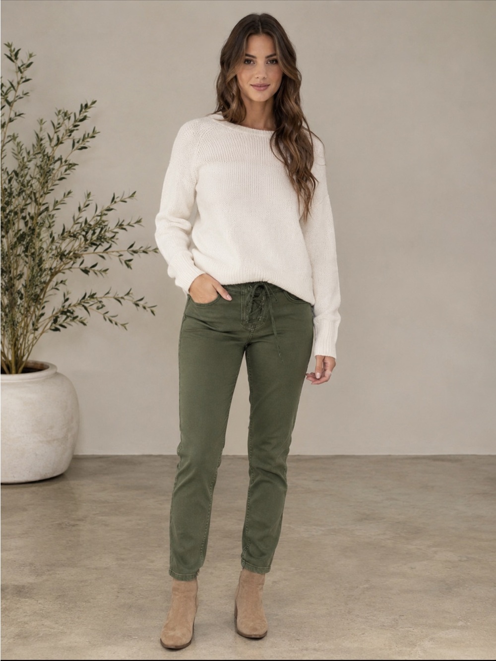 We The Free by Free People Olive Green Lace-Up Jeans NWT Size 29
